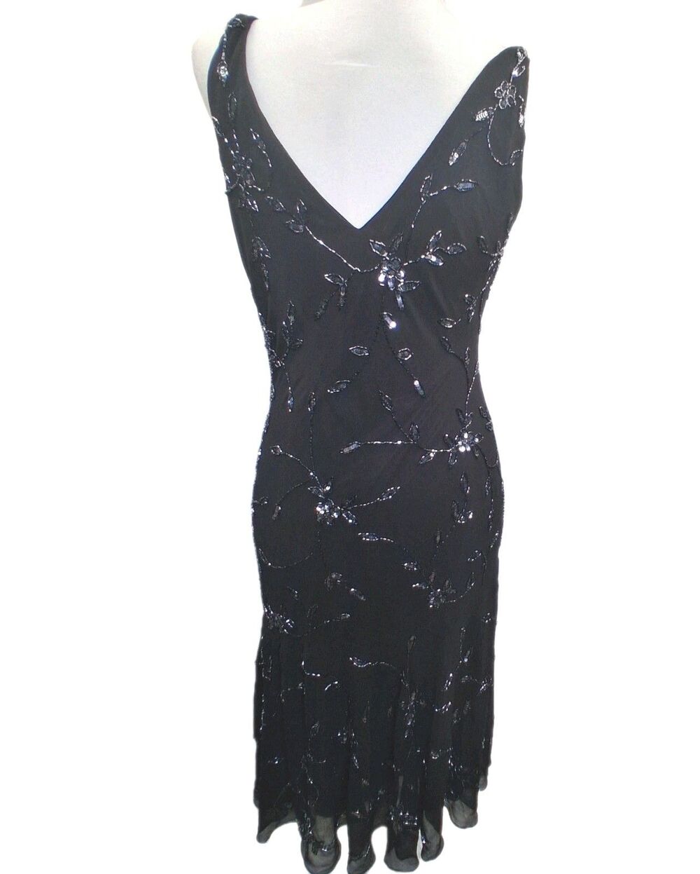 J Kara Vintage Black Beaded Midi Dress Size 10 Flapper Art Deco Formal Evening - Picture 6 of 16